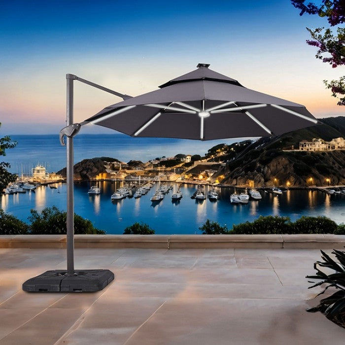 Fera 10 Ft Round Umbrella w/ LED Bulb Umbrella Gray