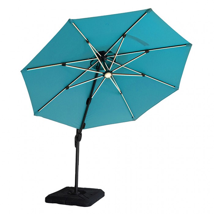Fera 10 Ft Round Umbrella w/ LED Bulb Umbrella Teal