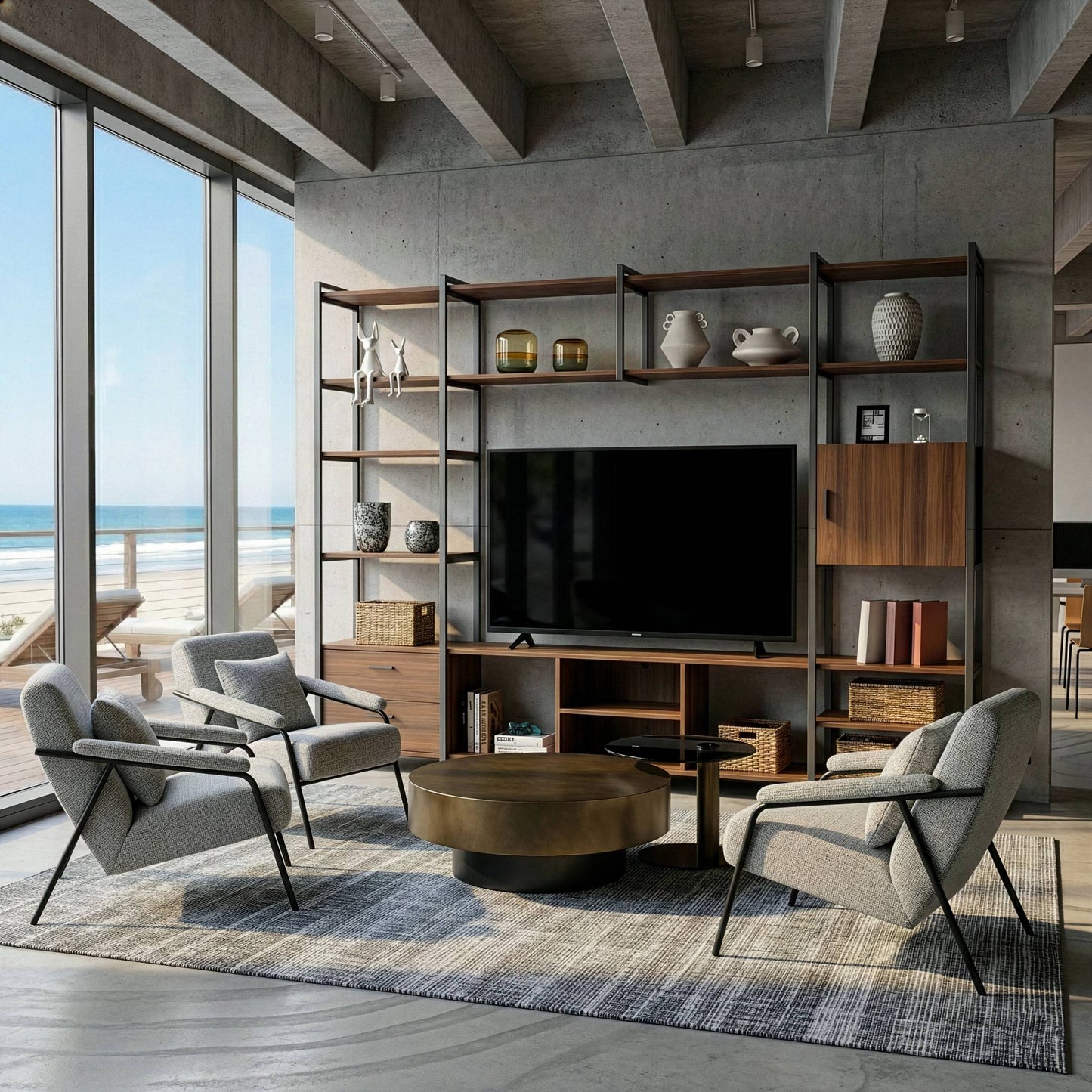 Sonoma Modern TV Stand with Storage Cabinet & Book Shelves