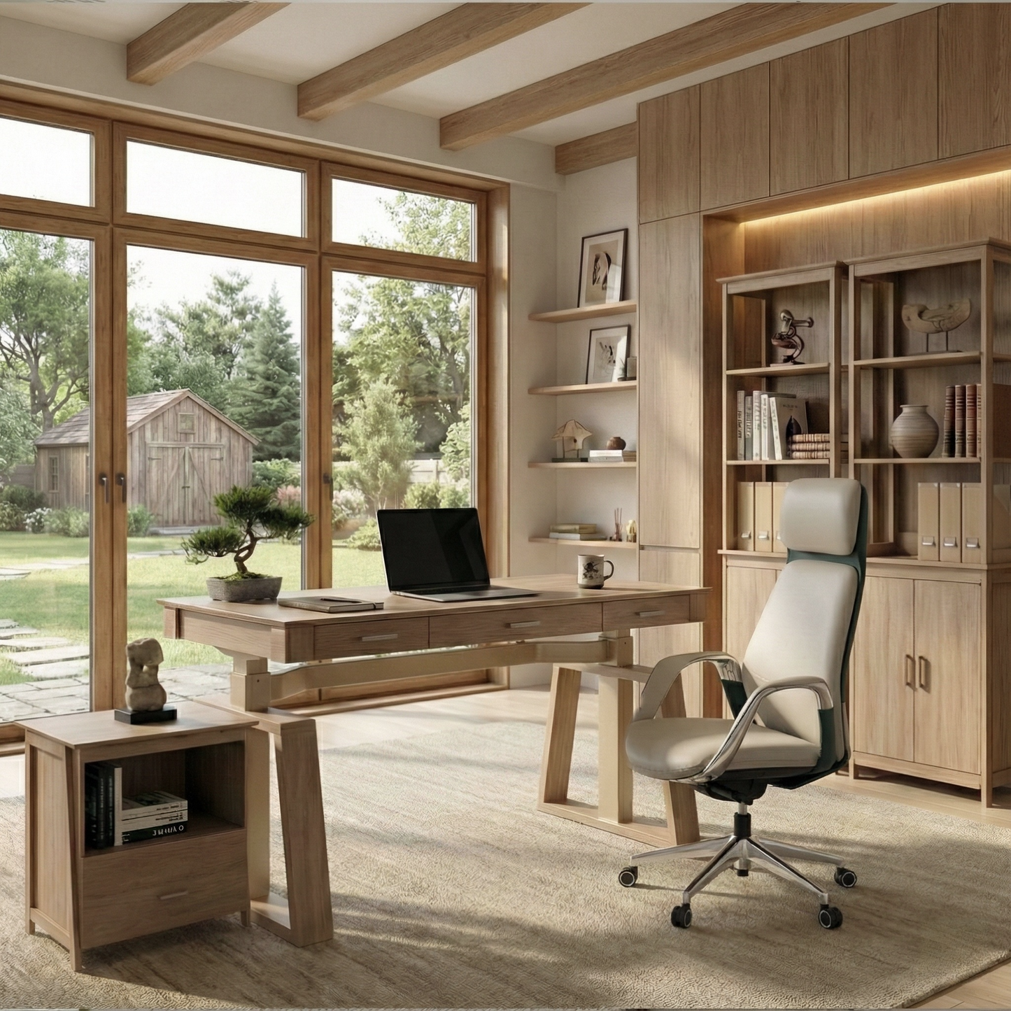 Executive Office Set：Ark EL Standing Desk, Chair & Storage