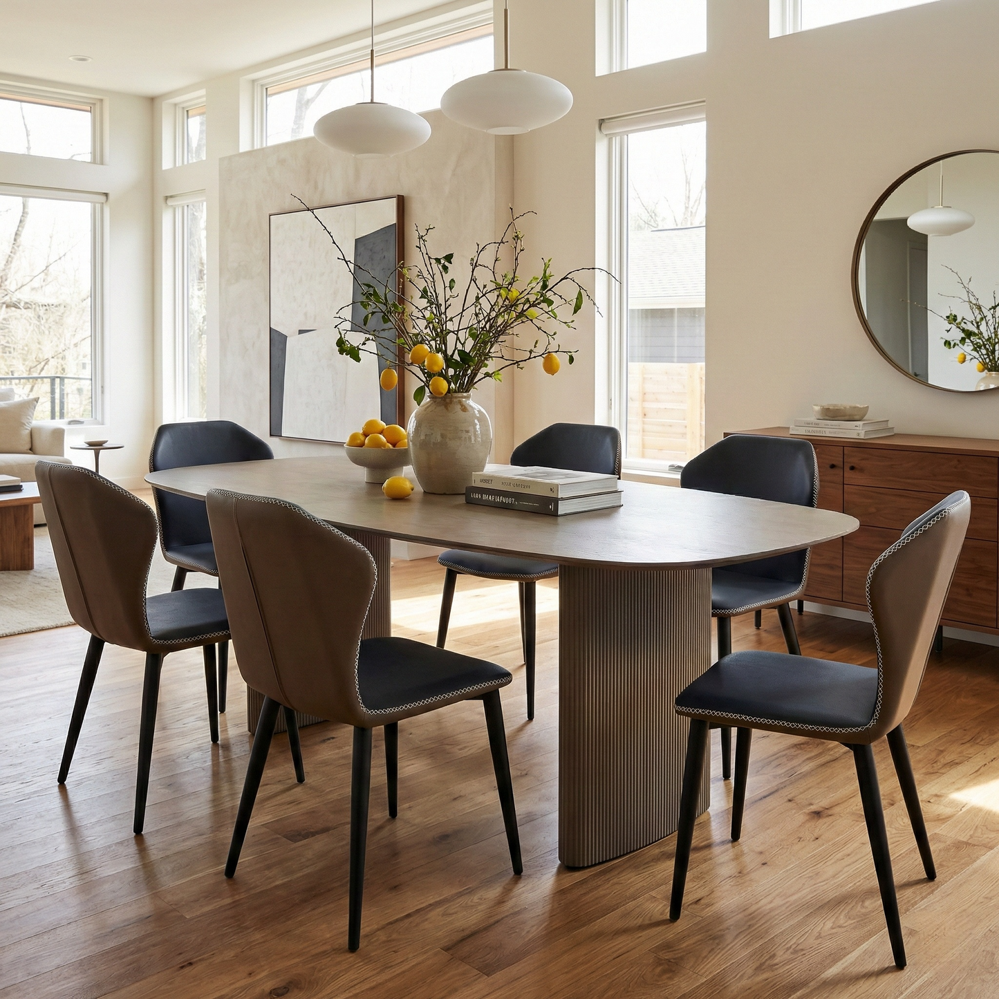 Stella, 86.06" Oval Dining Table, Gray