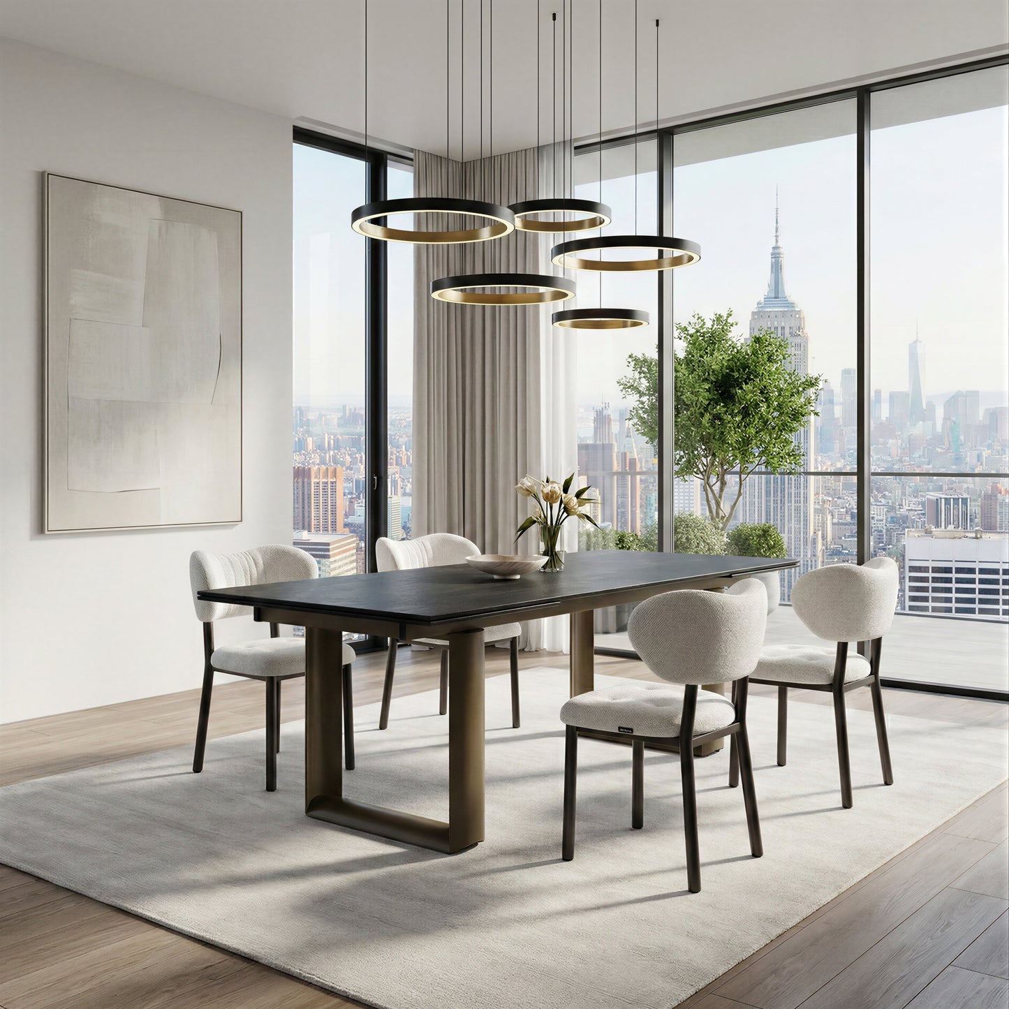 Savoy, 78"-118" Extendable Dining Table with Sintered Stone, Black