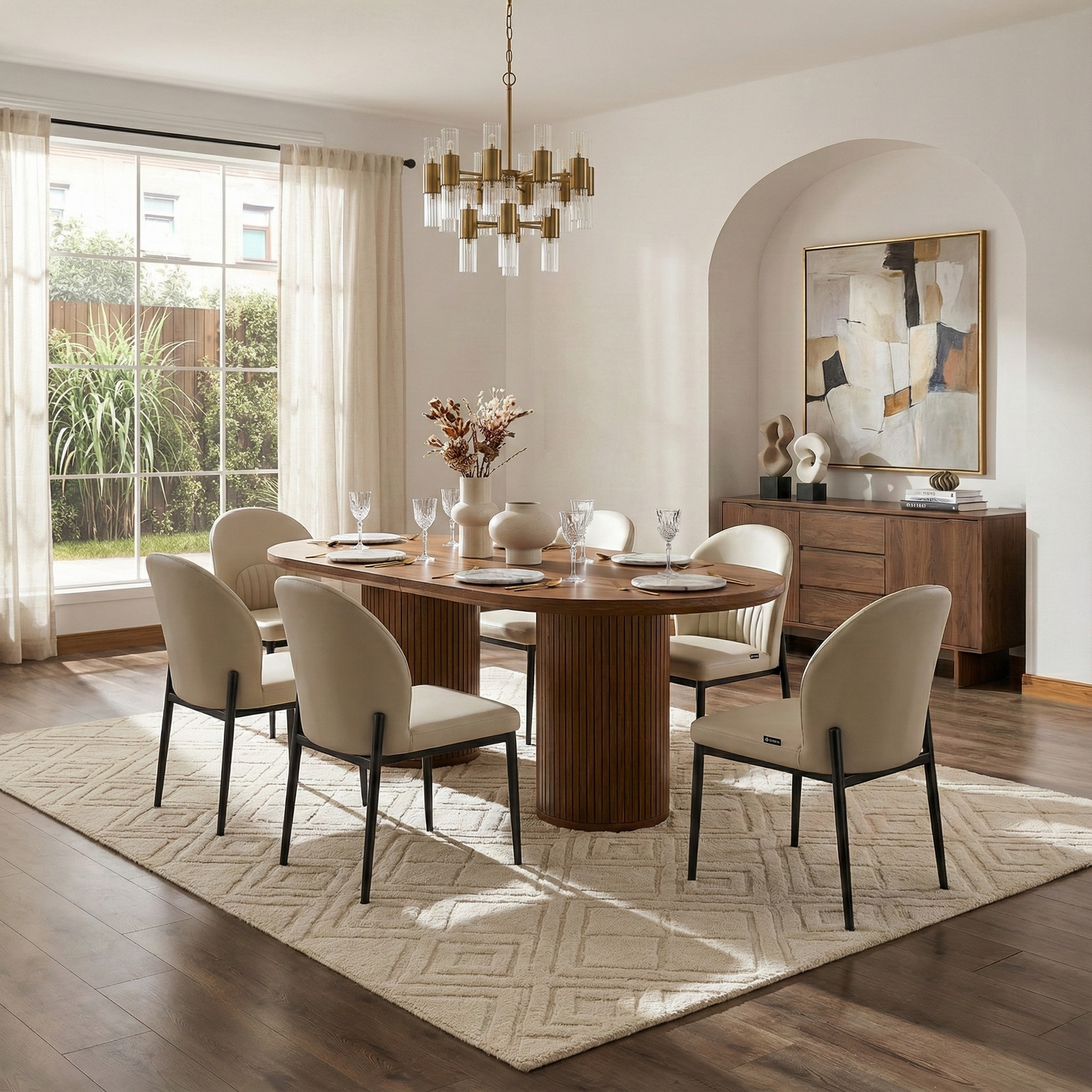 Chic, Upholstered Dining Side Chair Set of 2, Off-White