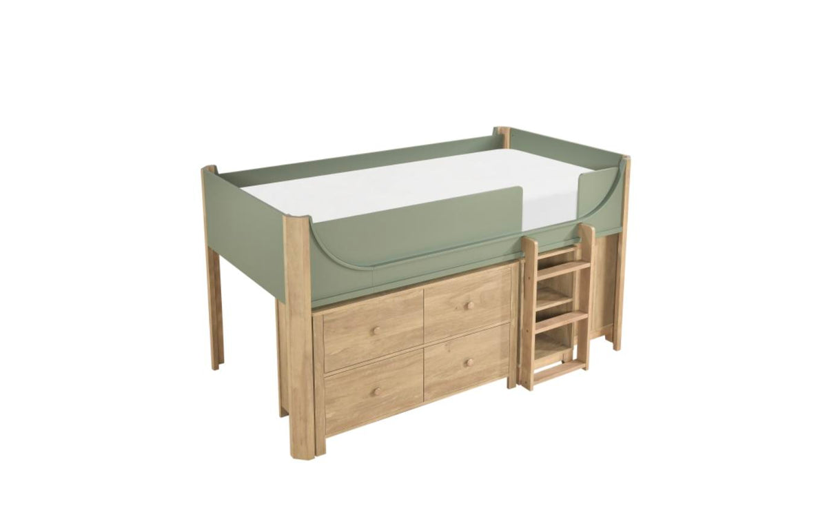 Liam Low Loft Bed with Dresser and Two Bookcases