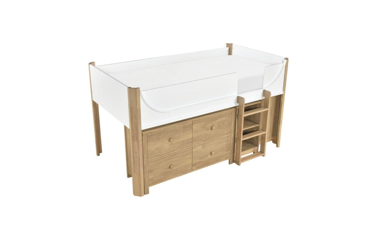 Liam Low Loft Bed with Dresser and Two Bookcases